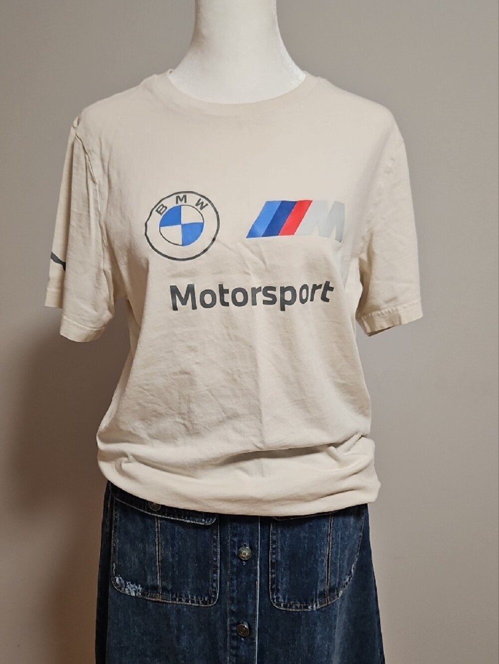 Puma White Short Sleeve Logo Tee with Blue and Red Accents